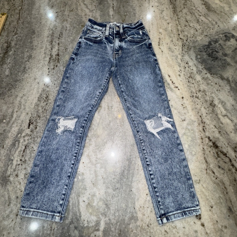 KanCan Mom Jeans Little Girls Youth Sz 5 Straight Leg High Rise Acid Wash
